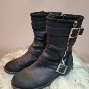 Chic Black Moto Boots with Buckle and Zipper